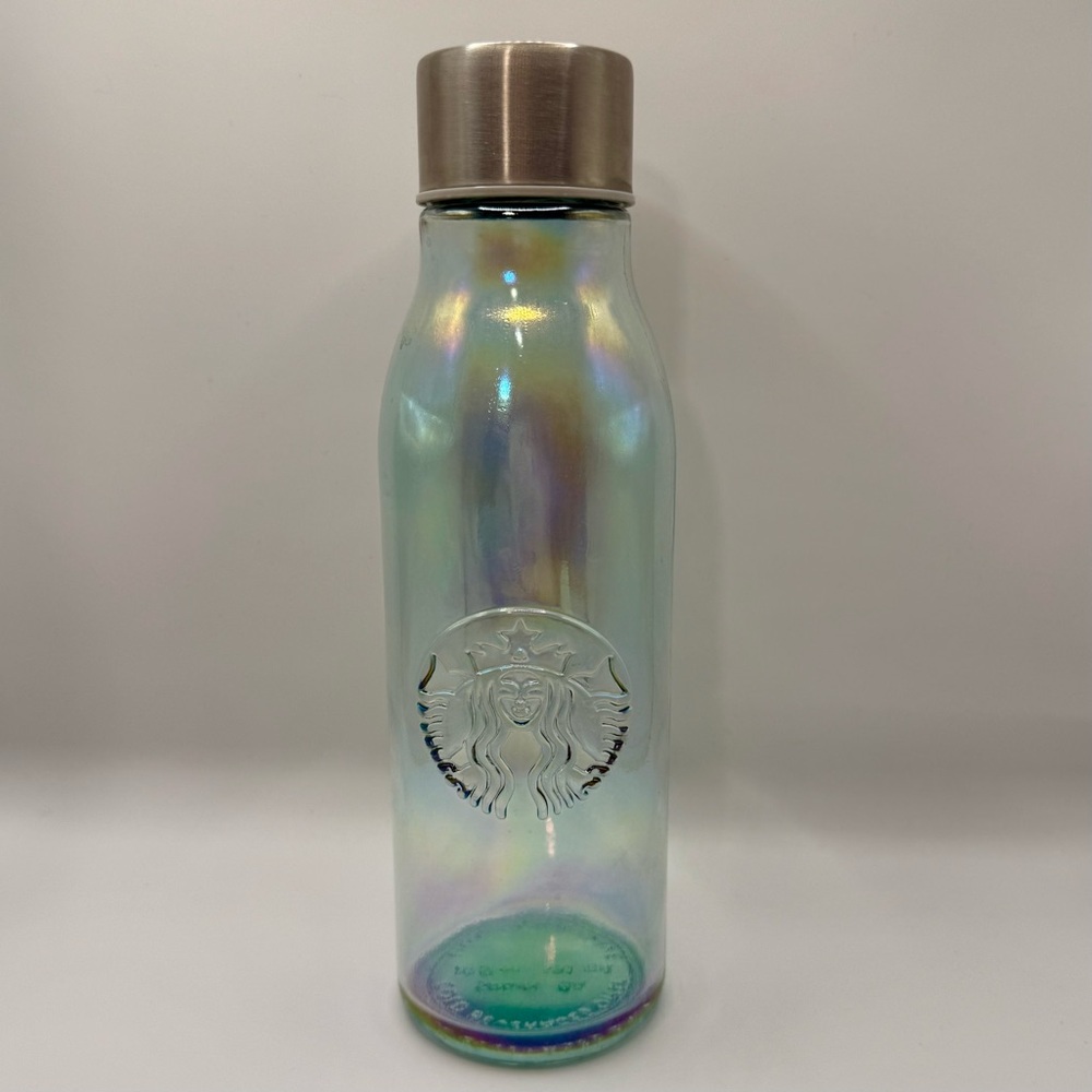Starbucks 2019 Limited Edition Iridescent Glass Water Bottle with Silver Cap